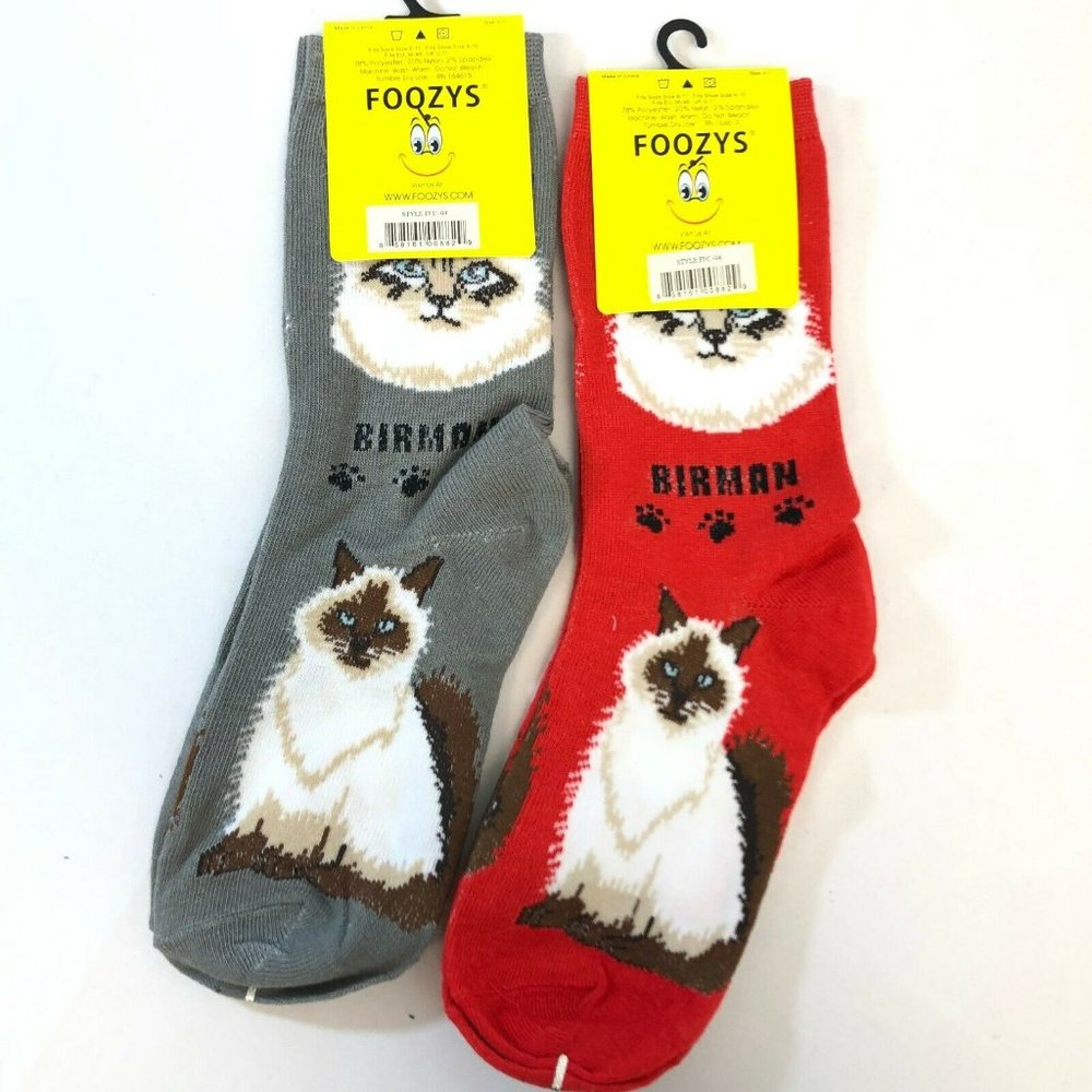 2 PAIRS Foozys Women's Socks BIRMAN, Feline Collec - Picture 3 of 4
